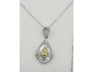 18K WHITE GOLD YELLOW & WHITE DIAMOND PENDANT NECK...