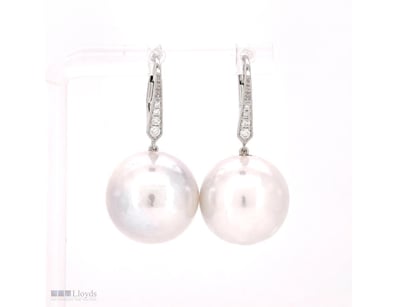 9CT WHITE GOLD SOUTH SEA PEARL AND DIAMOND DROP EA...