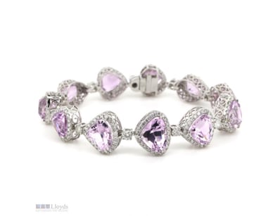 14K WHITE GOLD, KUNZITE AND DIAMOND, HALO BRACELET...