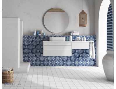 RRP $94 per SQM, Navy Blue Gloss Geometric Floral ...