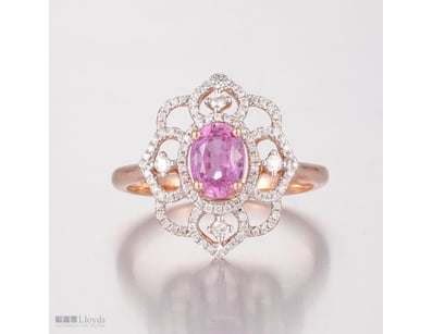 14CT ROSE GOLD PINK SAPPHIRE AND DIAMOND CLUSTER R...