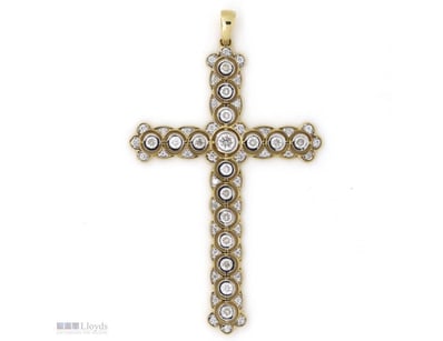4K YELLOW GOLD, 1.09CT TDW DIAMOND, CRUCIFIX PENDA...