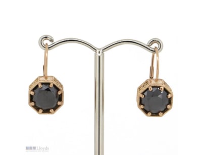 14K ROSE GOLD, BLACK DIAMOND, ANTIQUE INSPIRED DRO...