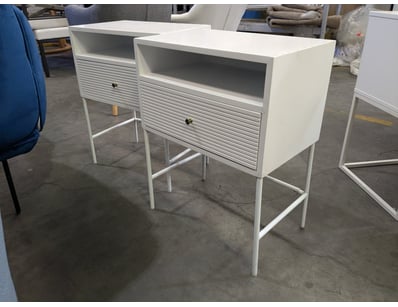Modern style bedside tables featuring white lacque...