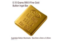 206 · 0.10 GRAMS 999.9 FINE SOLID 24KT GOLD BULLION