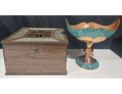 PERSIAN FIROOZEH KOOBI (TURQUOISE INLAY) PEDESTAL ...