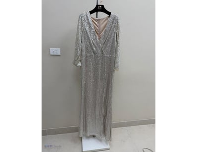 SILVER SEQUIN EVENING GOWN WITH LONG SLEEVES

Item...