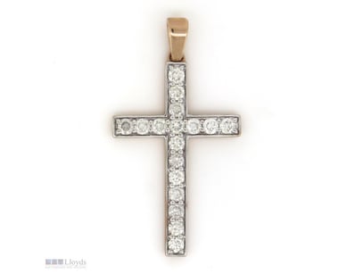 14K ROSE GOLD, 1.02CT TDW DIAMOND, CROSS PENDANT. ...