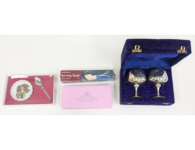 COLLECTION OF SILVER PLATED SERVING AND DINING ACC...