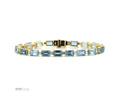 14K YELLOW GOLD, SANTA MARIA AQUAMARINE AND DIAMON...