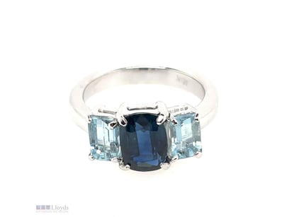 18CT WHITE GOLD (XRF TESTED) SAPPHIRE AND AQUAMARI...