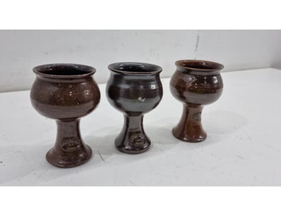 SET OF 3 VINTAGE  BENDIGO POTTERY GOBLETS WITH MAK...