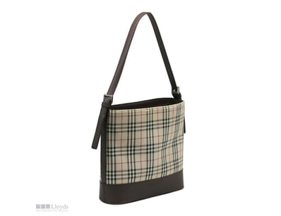 BURBERRY BEIGE HOUSE CHECK CANVAS AND LEATHER SHOU...