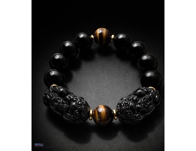 BLACK OBSIDIAN DOUBLE PIXIU WEALTH BRACELET 

Tota...
