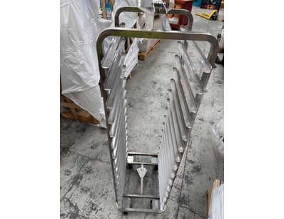 shelving unit, aluminium, multiple horizontal shel...