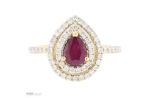 14K Yellow Gold, Ruby And Diamond, Double Halo