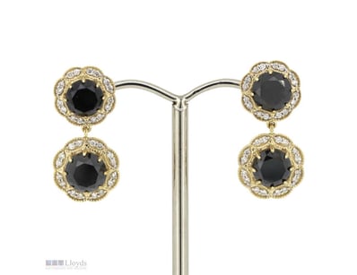 14K YELLOW GOLD, BLACK DIAMOND AND DIAMOND, HALO D...