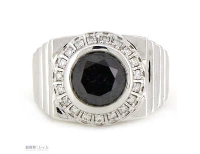 14K WHITE GOLD, BLACK DIAMOND AND DIAMOND, GENTS R...