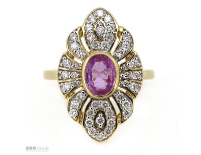 14K YELLOW GOLD, PINK SAPPHIRE AND DIAMOND, DRESS ...