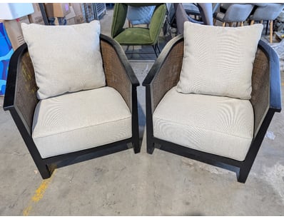Pair of  accent chairs featuring black wooden fram...