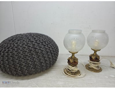 Vintage lot comprising a charcoal snall grey pouf ...