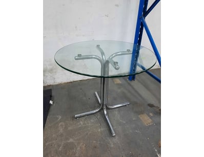 Round Glass Table, Metal Style, Silver Finish

D...