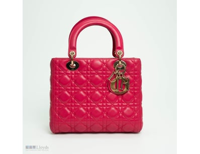 CHRISTIAN DIOR LADY DIOR HOT PINK MEDIUM TOP HANDL...
