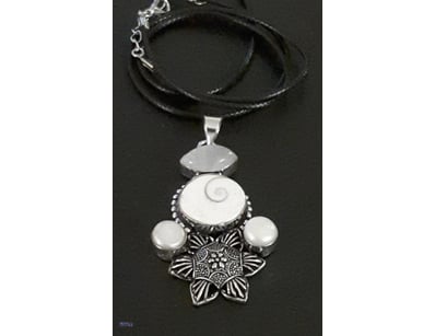 925 SILVER ETHNIC STYLE PENDANT SHIVA SHELL GEMSTO...