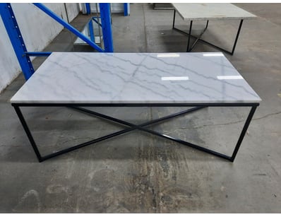 Coffee Table With Marble Table, Black & White Fini...