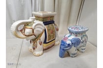 X2 Elephant Statues, Ceramic Style