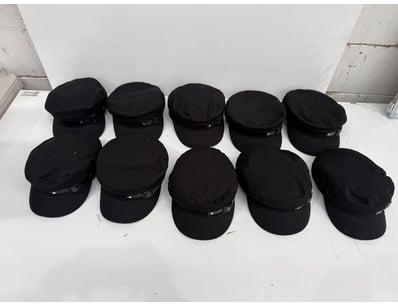 Lot of 10 black wool baker boy caps/newsboy hats f...