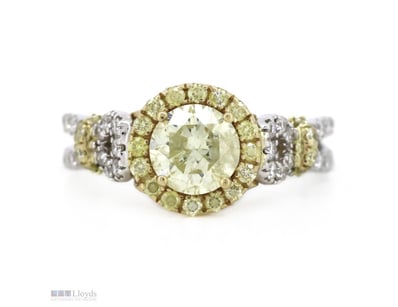 14K YELLOW/WHITE GOLD, FANCY YELLOW DIAMOND AND DI...