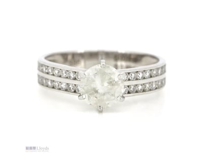 14K WHITE GOLD AND DIAMOND, CLASSIC DOUBLE ROW BAN...