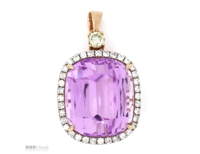 14K ROSE GOLD, 42.25CT KUNZITE AND DIAMOND, HALO S...