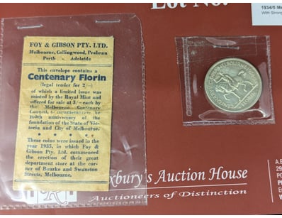 1934/35 CENTENARY FLORIN WITH BAG

Condition: Au...