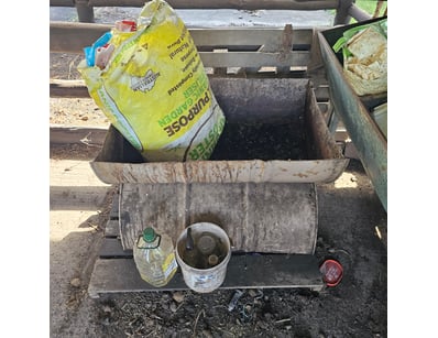 Feeding trough, metal construction, includes feed ...