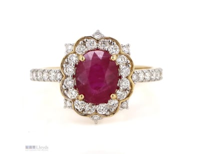 14K YELLOW GOLD, RUBY AND DIAMOND, ANTIQUE INSPIRE...