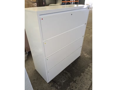 White 4-drawer lateral filing cabinet with push-to...