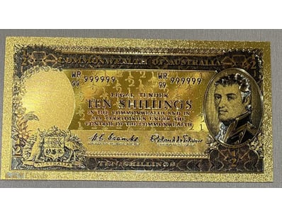 AUSTRALIA PRE DECIMAL -TEN SHILLINGS-24K GOLD PLAT...