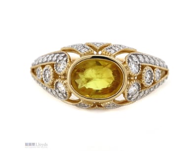 14K YELLOW GOLD, YELLOW SAPPHIRE AND DIAMOND, ORNA...