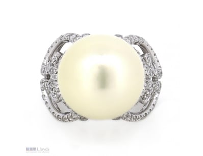 14K WHITE GOLD, WHITE CULTURED SOUTH SEA PEARL AND...