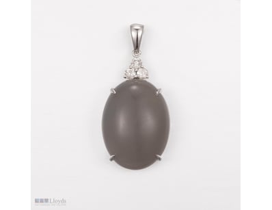 14CT WHITE GOLD MOONSTONE AND DIAMOND PENDANT     ...
