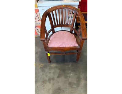 Timber style barrel chair with red and white strip...