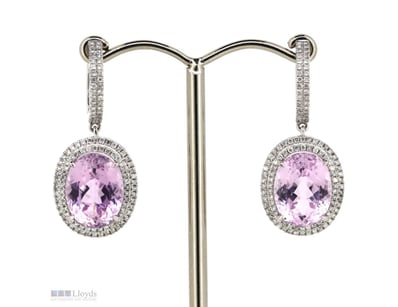 14K WHITE GOLD, KUNZITE AND DIAMOND, DOUBLE HALO D...