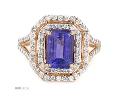 14K ROSE GOLD, TANZANITE AND DIAMOND, DOUBLE HALO ...