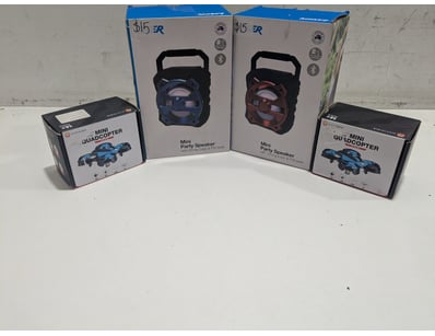 Assorted lot, includes laser mini speakers and min...