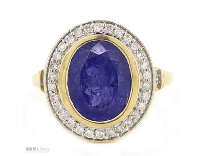 14K YELLOW GOLD, TANZANITE AND DIAMOND, COCKTAIL R...