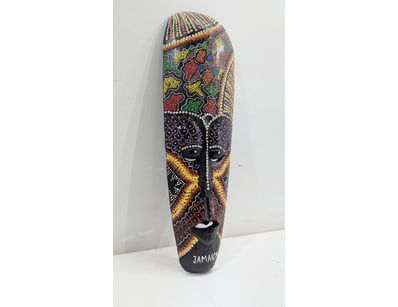 JAMAICAN TRIBAL MASK WITH BEADED DOT-WORK DECORATI...