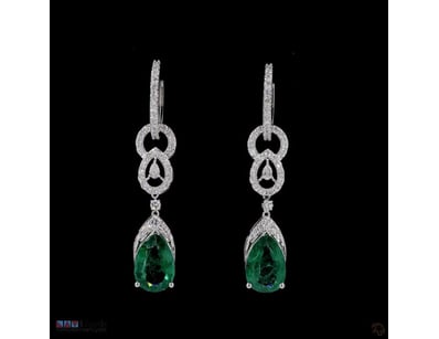 7.42 CT SYNTHETIC EMERALD & DIAMOND DROP EARRINGS ...