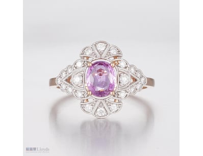 14CT ROSE GOLD PINK CEYLON SAPPHIRE AND DIAMOND AN...